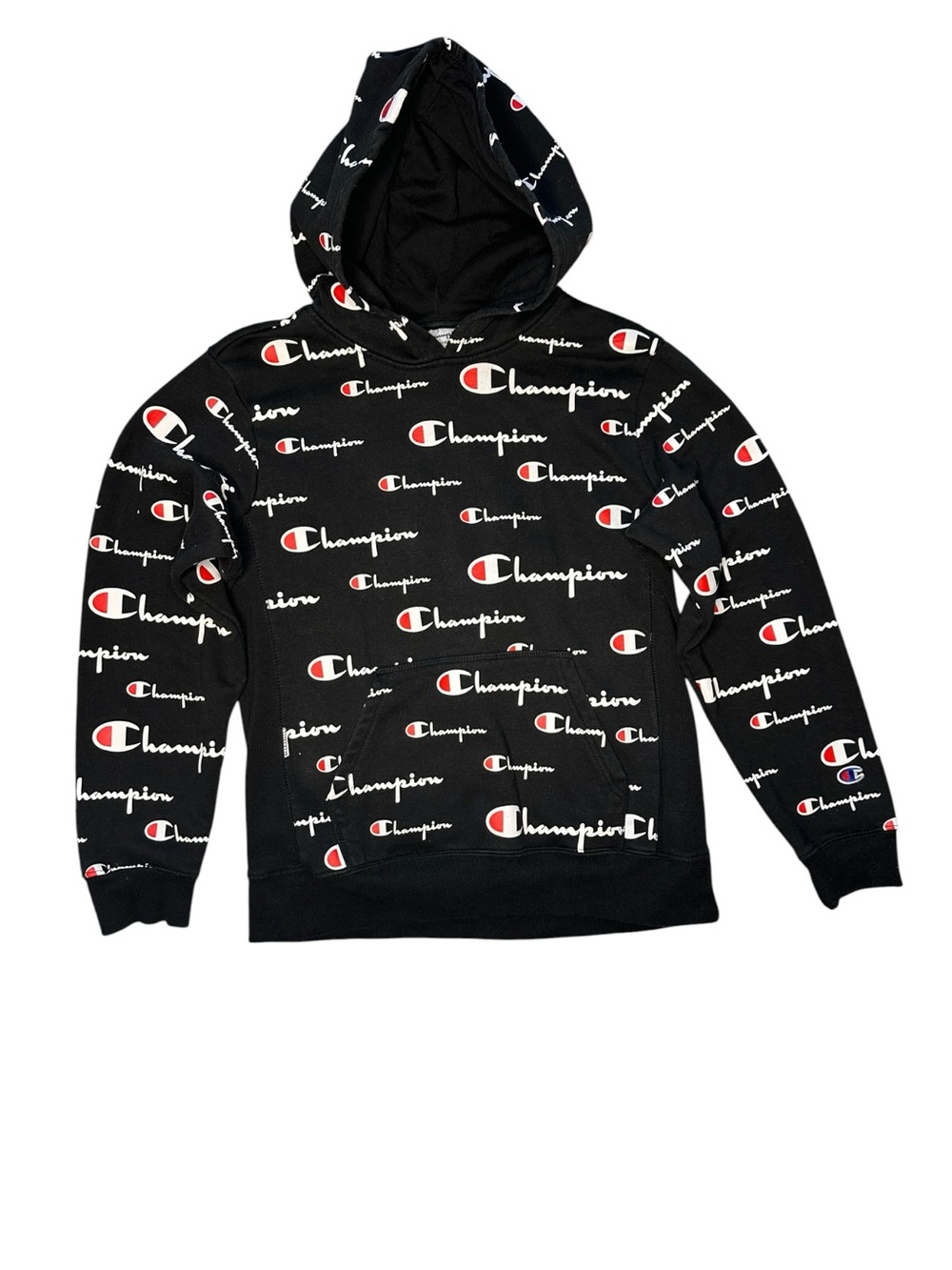 Champion Black All-Over Logo Hoodie - Youth: L - Adult: S